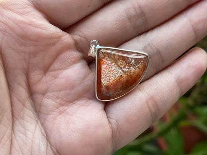 Tanzania Golden Strawberry Sunstone Pendant in Silver 925 A Grade 100% Natural Crystal Gemstone - JING WEN CRYSTAL