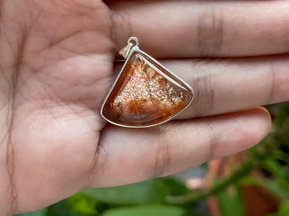 Tanzania Golden Strawberry Sunstone Pendant in Silver 925 A Grade 100% Natural Crystal Gemstone - JING WEN CRYSTAL