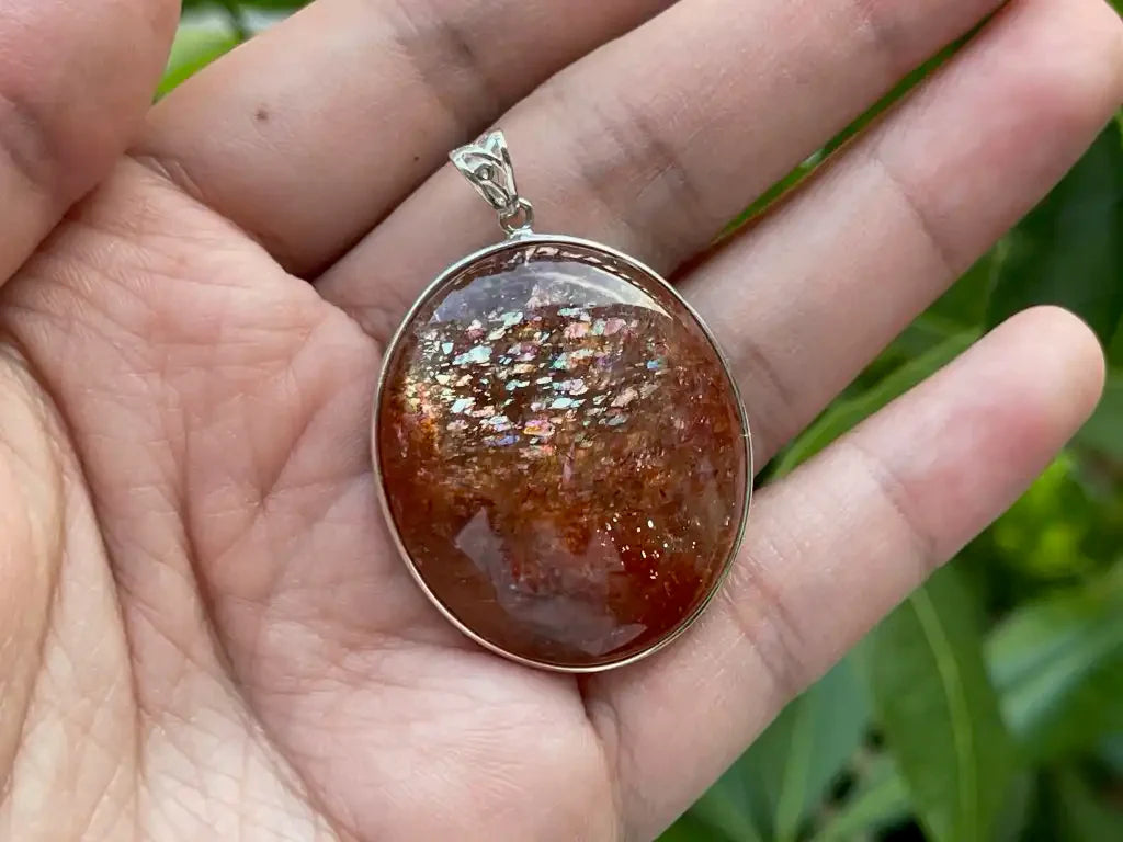 Tanzania Golden Strawberry Sunstone Pendant in Silver 925 A Grade 100% Natural Crystal Gemstone - JING WEN CRYSTAL