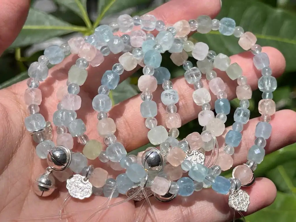 Madagascar Beryl Bracelet 6mm Faceted Cube with Silver 925 Accessories A Grade 100% Natural Crystal Gemstone - JING WEN CRYSTAL
