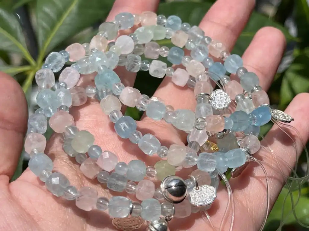Madagascar Beryl Bracelet 6mm Faceted Cube with Silver 925 Accessories A Grade 100% Natural Crystal Gemstone - JING WEN CRYSTAL