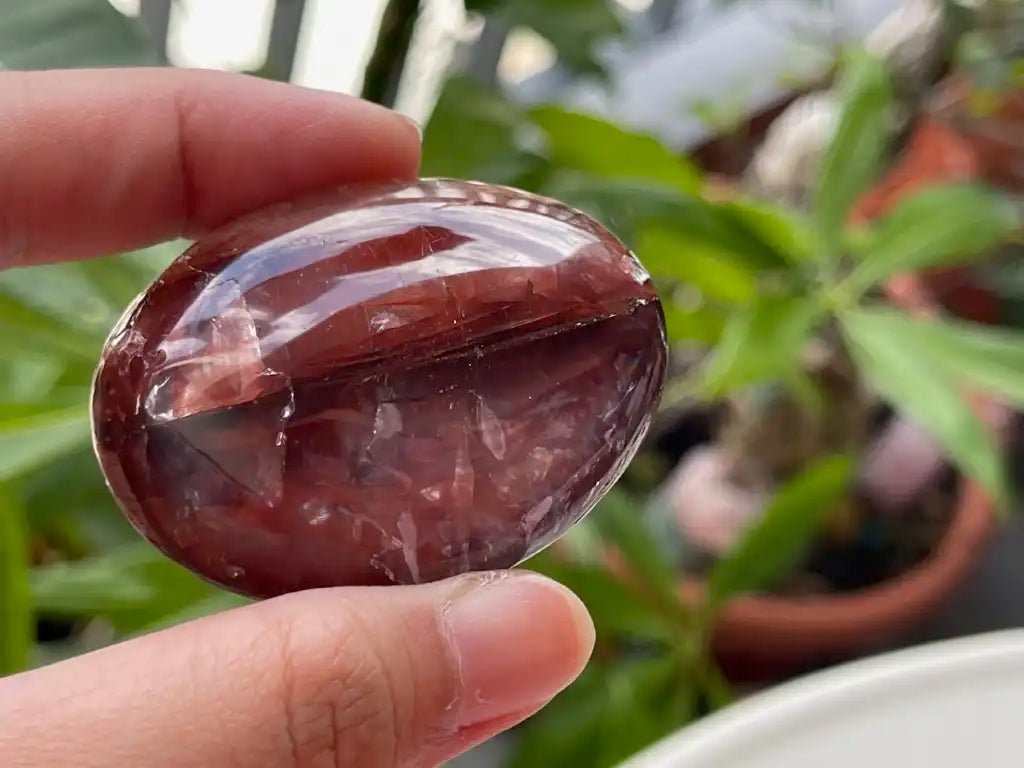 Madagascar Fire Quartz Palm Stone 100% Natural Crystal Gemstone - JING WEN CRYSTAL
