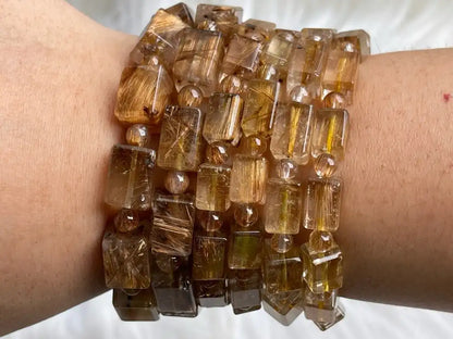 South Africa Gold Rutile Quartz Bracelet A Grade 100% Natural Crystal Gemstone - JING WEN CRYSTAL