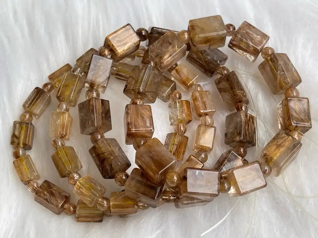 South Africa Gold Rutile Quartz Bracelet A Grade 100% Natural Crystal Gemstone - JING WEN CRYSTAL