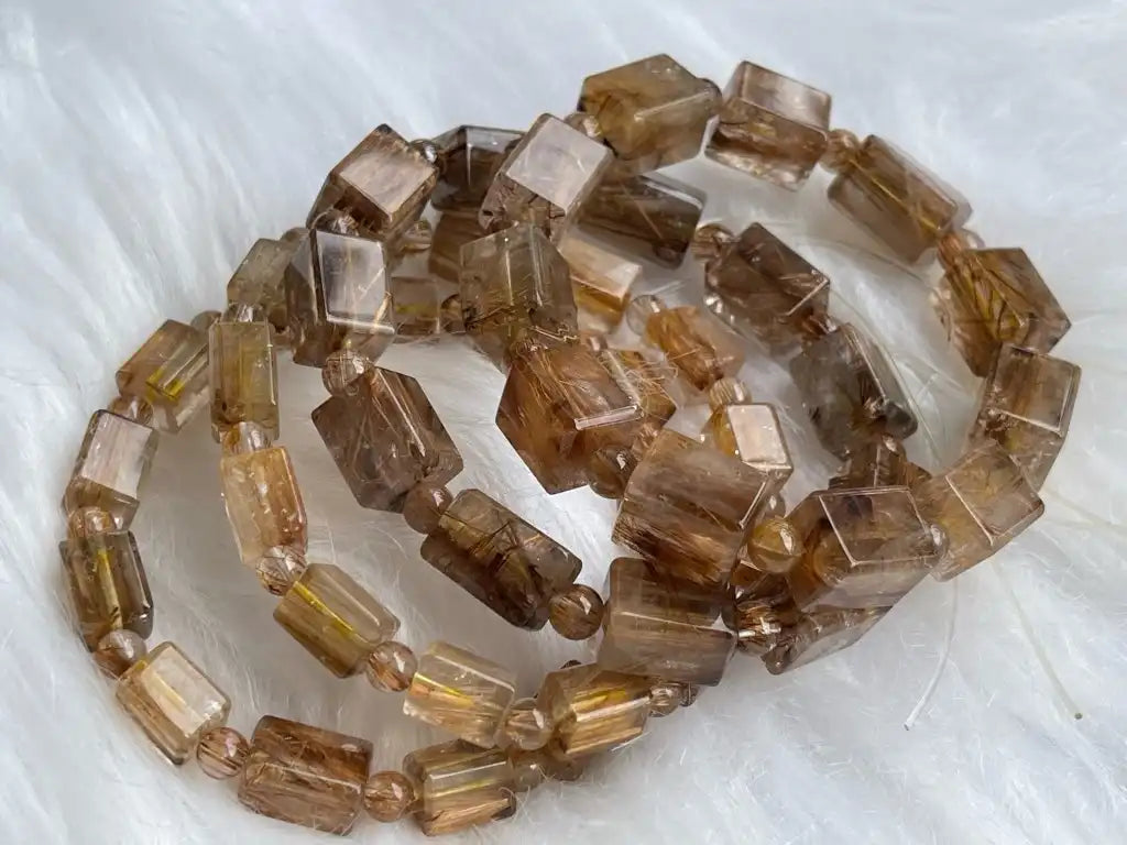 South Africa Gold Rutile Quartz Bracelet A Grade 100% Natural Crystal Gemstone - JING WEN CRYSTAL