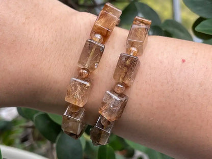 South Africa Gold Rutile Quartz Bracelet A Grade 100% Natural Crystal Gemstone - JING WEN CRYSTAL