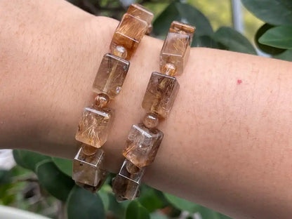 South Africa Gold Rutile Quartz Bracelet A Grade 100% Natural Crystal Gemstone - JING WEN CRYSTAL