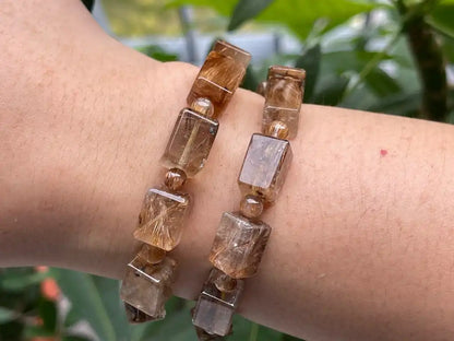 South Africa Gold Rutile Quartz Bracelet A Grade 100% Natural Crystal Gemstone - JING WEN CRYSTAL