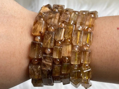 South Africa Gold Rutile Quartz Bracelet A Grade 100% Natural Crystal Gemstone - JING WEN CRYSTAL