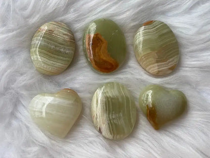 Pakistan Green Onyx Palm Stone 100% Natural Crystal Gemstone - JING WEN CRYSTAL