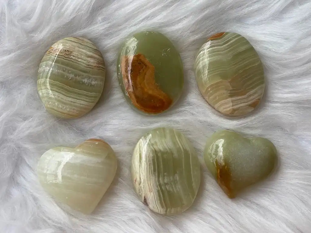 Pakistan Green Onyx Palm Stone 100% Natural Crystal Gemstone - JING WEN CRYSTAL