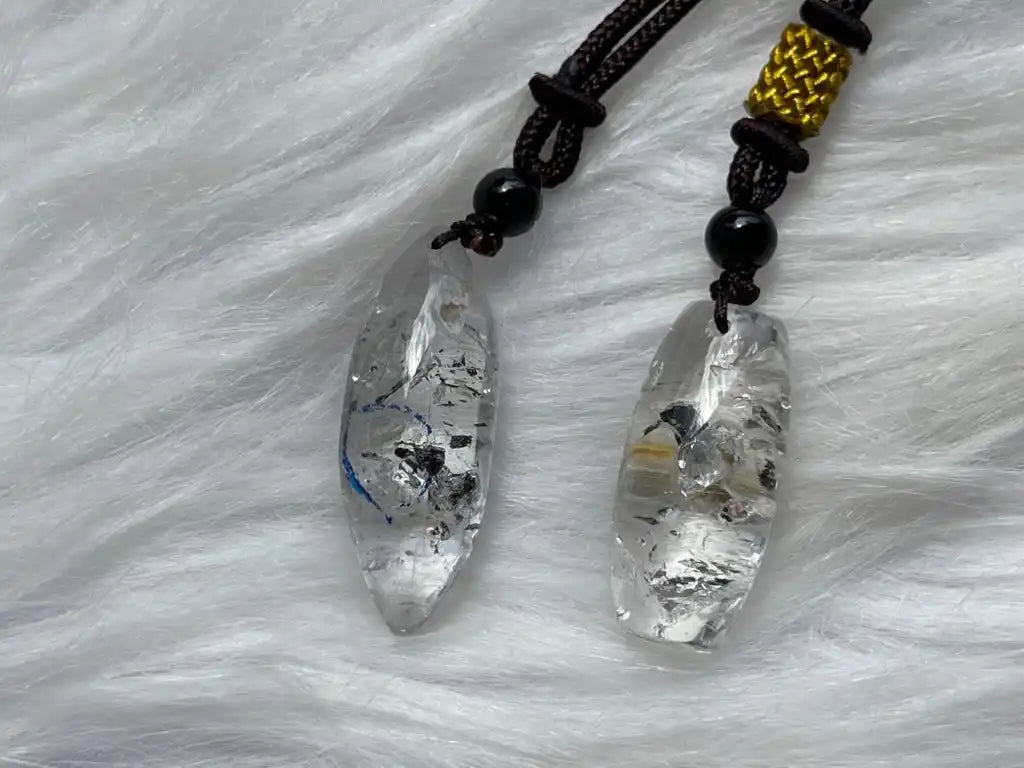 USA Herkimer Quartz Diamond with Enhydro Pendant with Rope 100% Natural Crystal Gemstone - JING WEN CRYSTAL