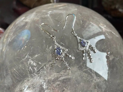 Tanzania Tanzanite Classy Dangling Earring A Grade with Silver 925 100% Natural Crystal - JING WEN CRYSTAL