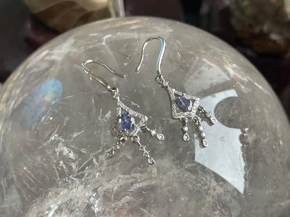 Tanzania Tanzanite Classy Dangling Earring A Grade with Silver 925 100% Natural Crystal - JING WEN CRYSTAL