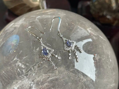 Tanzania Tanzanite Classy Dangling Earring A Grade with Silver 925 100% Natural Crystal - JING WEN CRYSTAL