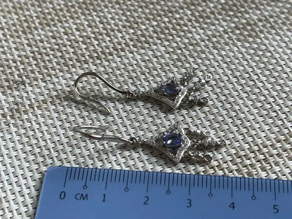 Tanzania Tanzanite Classy Dangling Earring A Grade with Silver 925 100% Natural Crystal - JING WEN CRYSTAL