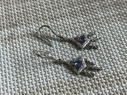 Tanzania Tanzanite Classy Dangling Earring A Grade with Silver 925 100% Natural Crystal - JING WEN CRYSTAL