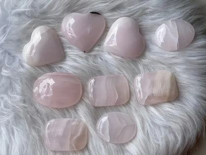 Peru Pink Mangano Calcite Palm Stone 100% Natural Crystal Gemstone - JING WEN CRYSTAL