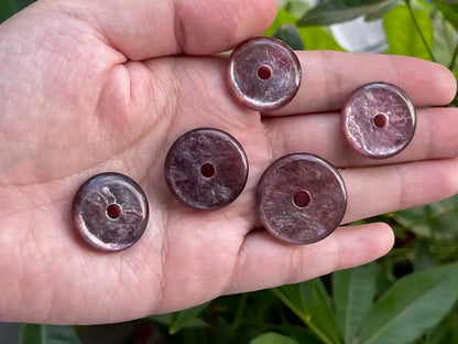 Madagascar Purple Mica Lepidolite Donut Pendant A Grade 100% Natural Crystal Gemstone - JING WEN CRYSTAL