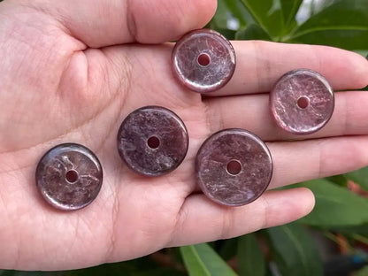 Madagascar Purple Mica Lepidolite Donut Pendant A Grade 100% Natural Crystal Gemstone - JING WEN CRYSTAL