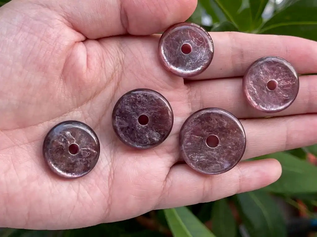 Madagascar Purple Mica Lepidolite Donut Pendant A Grade 100% Natural Crystal Gemstone - JING WEN CRYSTAL