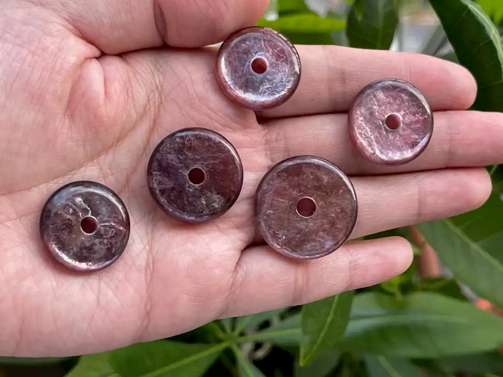 Madagascar Purple Mica Lepidolite Donut Pendant A Grade 100% Natural Crystal Gemstone - JING WEN CRYSTAL