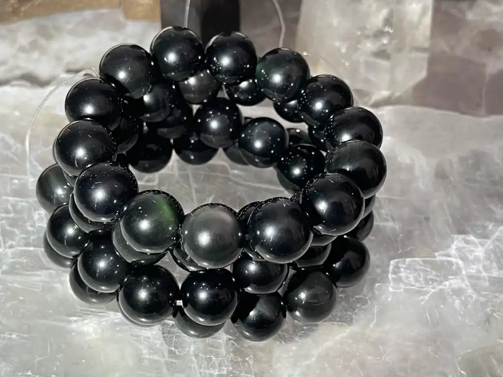 Brazil Rainbow Obsidian Bracelet 13.5-14.5mm A Grade 100% Natural Crystal Gemstone - JING WEN CRYSTAL