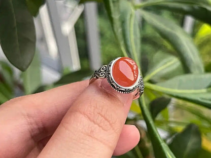 India Red Agate Adjustable Ring A Grade in Silver 925 100% Natural Crystal Gemstone - JING WEN CRYSTAL