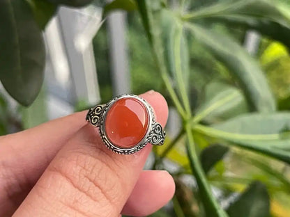 India Red Agate Adjustable Ring A Grade in Silver 925 100% Natural Crystal Gemstone - JING WEN CRYSTAL