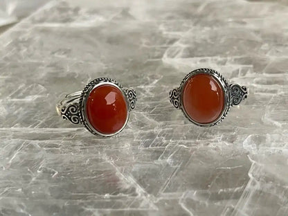 India Red Agate Adjustable Ring A Grade in Silver 925 100% Natural Crystal Gemstone - JING WEN CRYSTAL