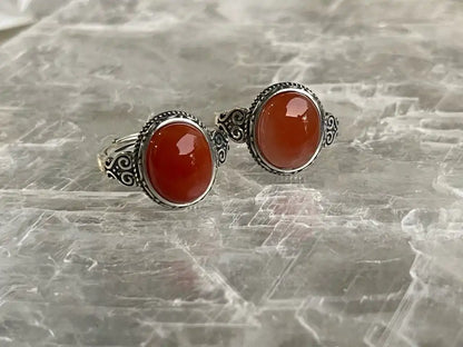 India Red Agate Adjustable Ring A Grade in Silver 925 100% Natural Crystal Gemstone - JING WEN CRYSTAL