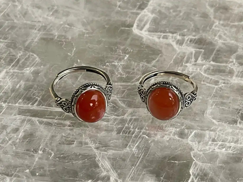 India Red Agate Adjustable Ring A Grade in Silver 925 100% Natural Crystal Gemstone - JING WEN CRYSTAL