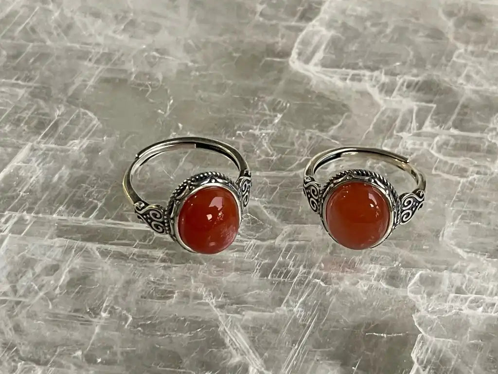 India Red Agate Adjustable Ring A Grade in Silver 925 100% Natural Crystal Gemstone - JING WEN CRYSTAL
