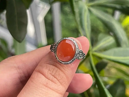 India Red Agate Adjustable Ring A Grade in Silver 925 100% Natural Crystal Gemstone - JING WEN CRYSTAL