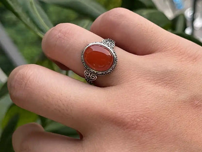 India Red Agate Adjustable Ring A Grade in Silver 925 100% Natural Crystal Gemstone - JING WEN CRYSTAL