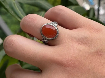 India Red Agate Adjustable Ring A Grade in Silver 925 100% Natural Crystal Gemstone - JING WEN CRYSTAL