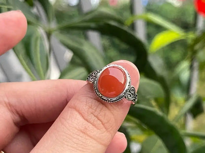 India Red Agate Adjustable Ring A Grade in Silver 925 100% Natural Crystal Gemstone - JING WEN CRYSTAL