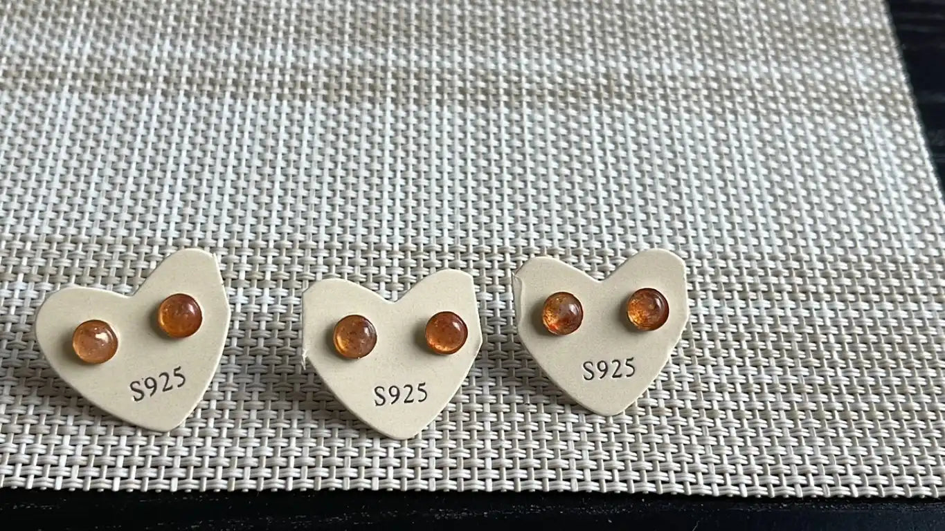India Golden Sunstone Earring with Silver 925 (1 Pair- 2 Pieces) A Grade 100% Natural Crystal Gemstone - JING WEN CRYSTAL