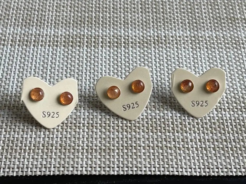 India Golden Sunstone Earring with Silver 925 (1 Pair- 2 Pieces) A Grade 100% Natural Crystal Gemstone - JING WEN CRYSTAL